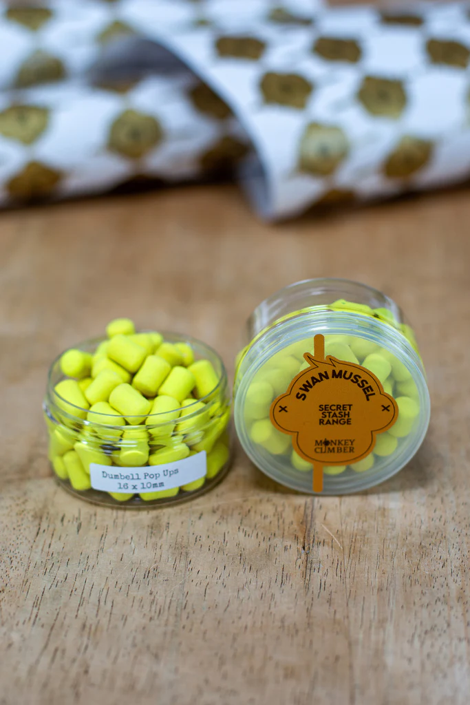 Swan Mussel pop ups I Fluoro Yellow 16x10mm dumbell Pop Ups